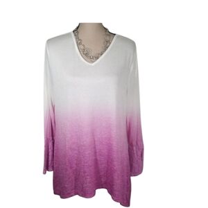 Ombré V Neck Pink And White Top Sweater.  Size L